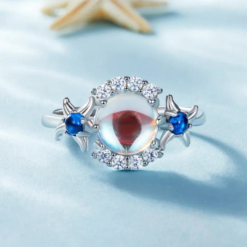 (slika za) Prstan z morsko zvezdo iz mesečevega kamna v slogu Pandora - BSR446 - Ogled 3