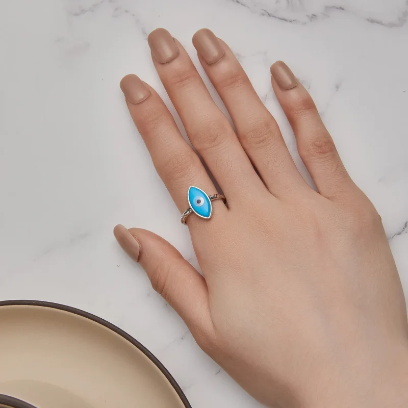 (slika za) Prstan z odprtim modrim hudičevim očesom v slogu Pandora - SCR937 - Ogled 5