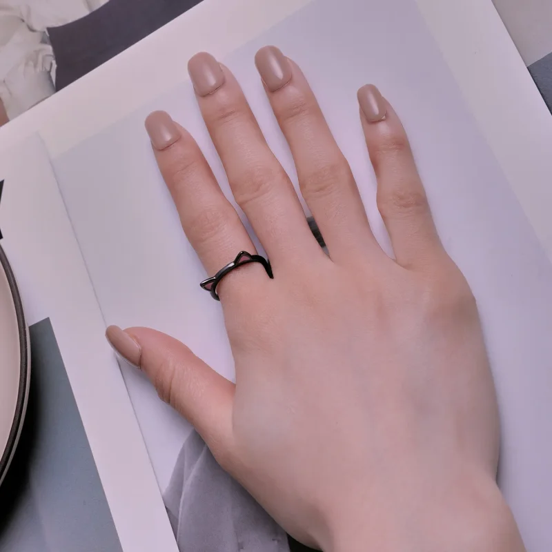 (slika za) Prstan z odprtimi ušesi črne mačke v stilu Pandora - SCR922 - Ogled 4