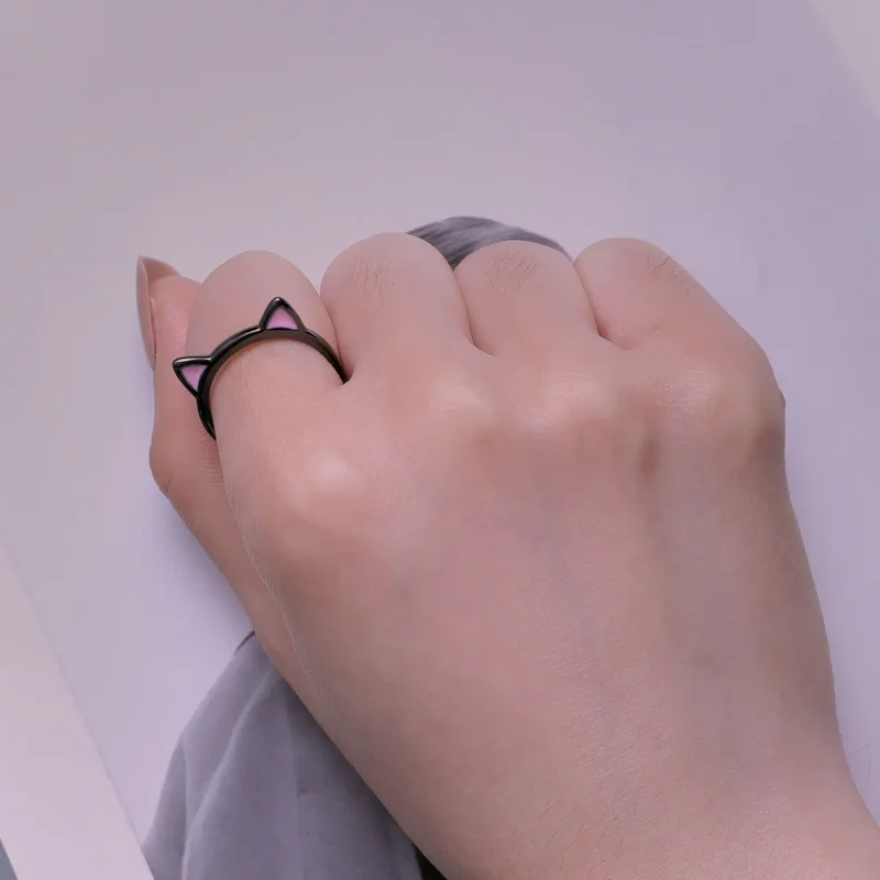 (slika za) Prstan z odprtimi ušesi črne mačke v stilu Pandora - SCR922 - Ogled 5