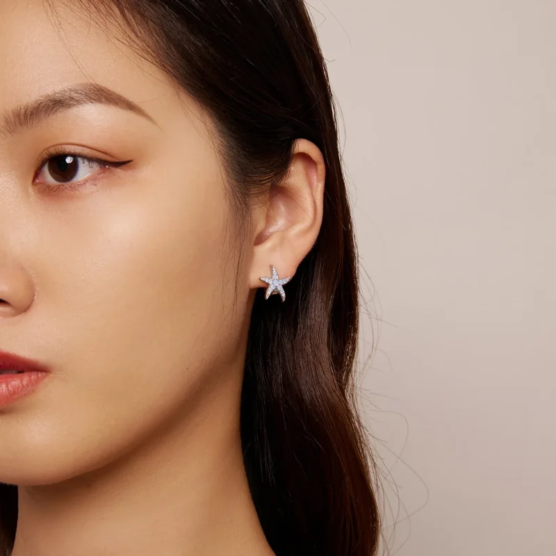 (slika za) Uhani v obliki obročev morske zvezde v stilu Pandora - BSE840 - Ogled 6