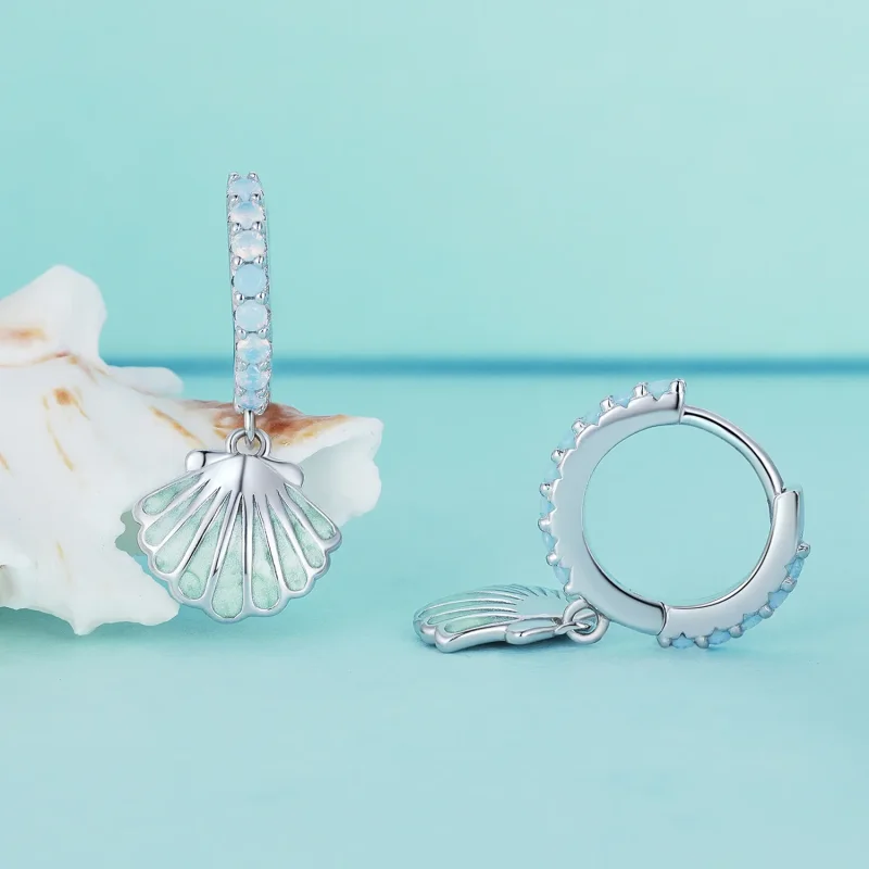 (slika za) Uhani z obroči v obliki školjke Pandora - BSE842 - Ogled 2