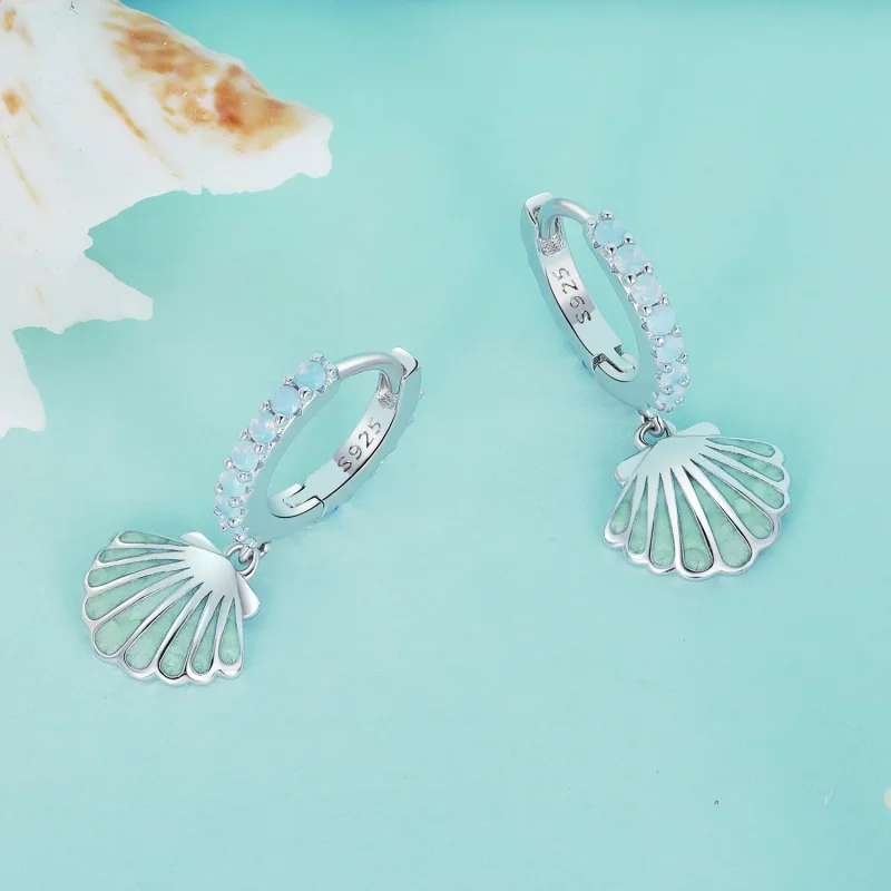 (slika za) Uhani z obroči v obliki školjke Pandora - BSE842 - Ogled 3