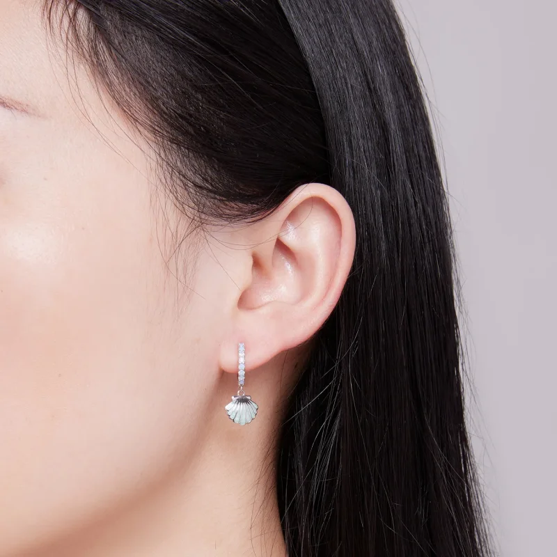 (slika za) Uhani z obroči v obliki školjke Pandora - BSE842 - Ogled 5