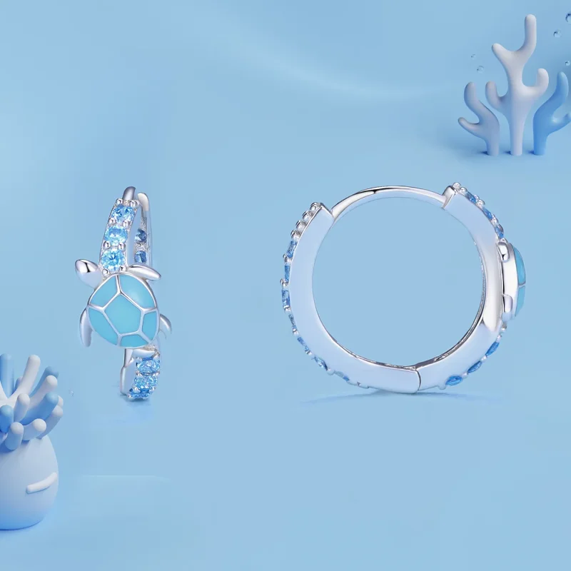 (slika za) Uhani z obroči v obliki morske želve v slogu Pandora - SCE1596 - Ogled 2