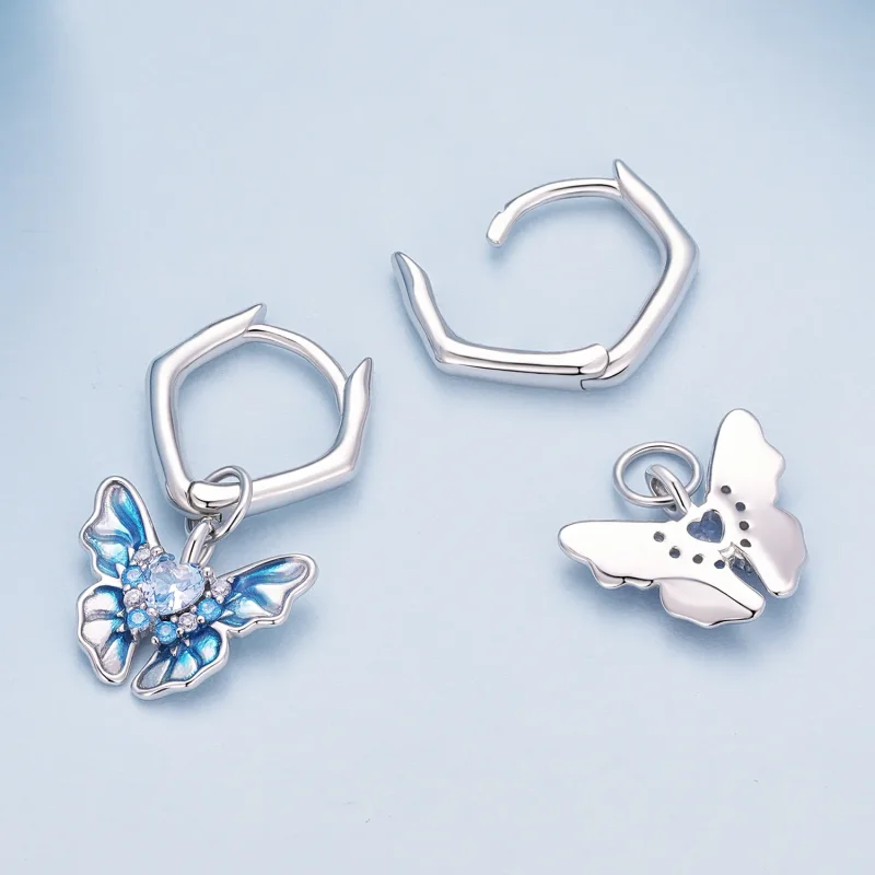 (slika za) Uhani z obročki v obliki metulja v slogu Pandora - BSE845 - Ogled 4