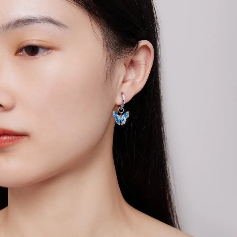 (slika za) Uhani z obročki v obliki metulja v slogu Pandora - BSE845 - Ogled 5