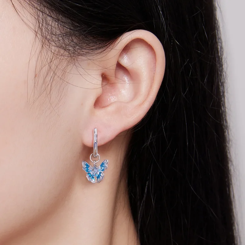 (slika za) Uhani z obročki v obliki metulja v slogu Pandora - BSE845 - Ogled 6