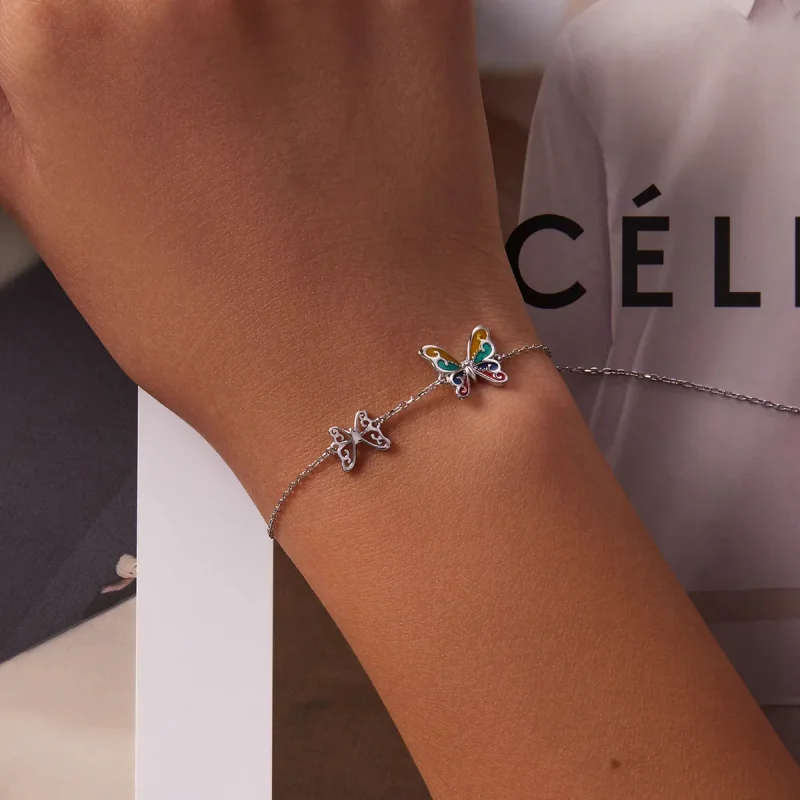 (slika za) Briljantna zapestnica z metulji v slogu Pandora - SCB228 - Ogled 5