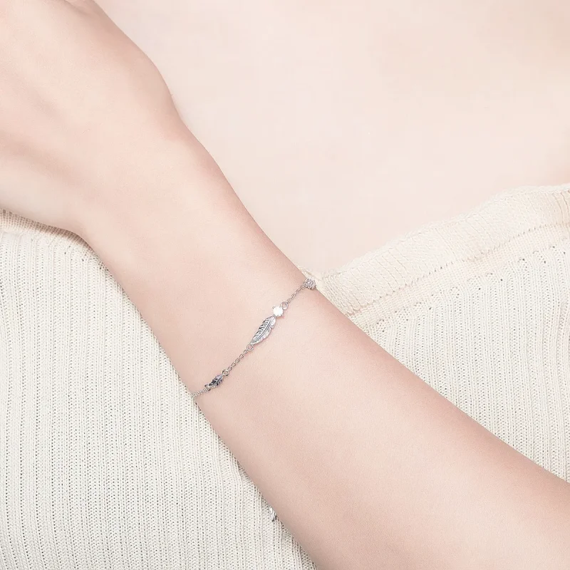 (slika za) Drsna zapestnica s srebrno verižico iz perja v stilu Pandora - SCB133 - Ogled 6