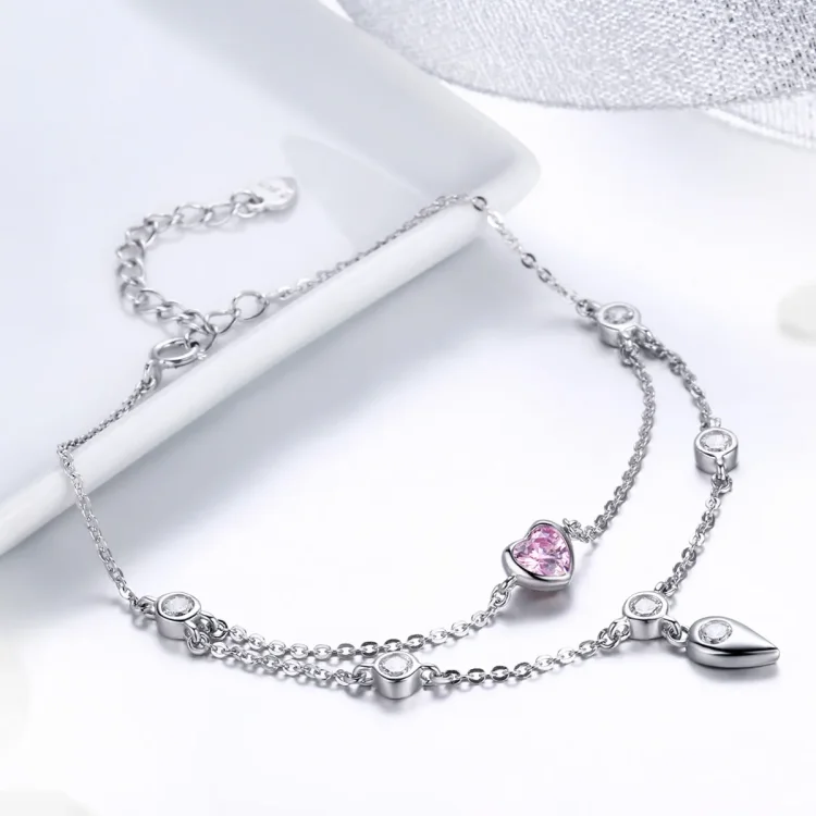 Drsna zapestnica z verižico v slogu Pandora Sweet Heart – SCB090