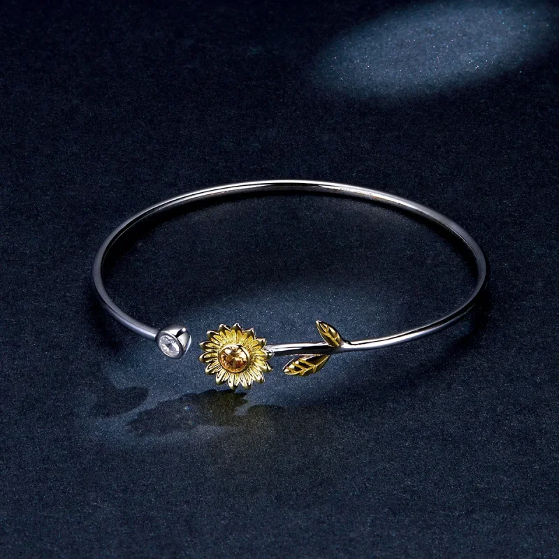 (slika za) Dvobarvna dvobarvna odprta zapestnica s svežimi marjeticami Pandora - BSB045 - Ogled 5