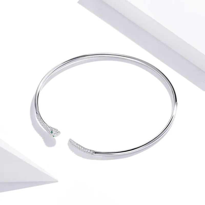 (slika za) Odprta zapestnica s srebrno kačo v slogu Pandora - SCB206 - Ogled 3