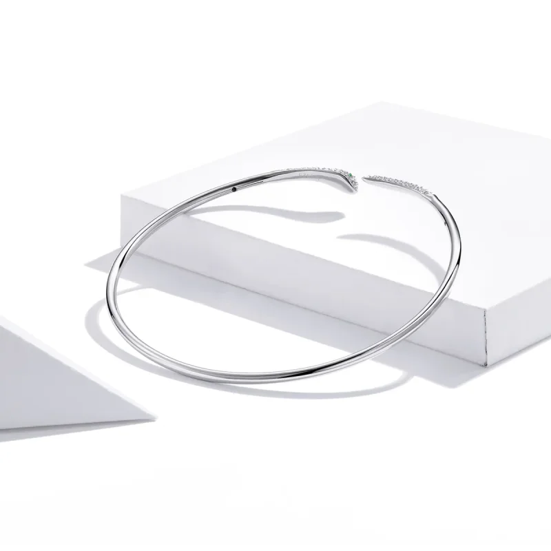 (slika za) Odprta zapestnica s srebrno kačo v slogu Pandora - SCB206 - Ogled 4