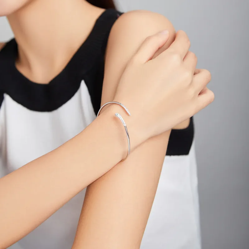 (slika za) Odprta zapestnica s srebrno kačo v slogu Pandora - SCB206 - Ogled 6