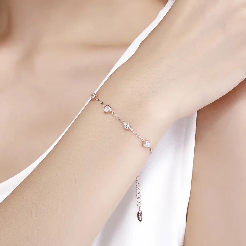 (slika za) Pandora Style Rose Gold Beauty of Simplicity Drsna zapestnica z verižico s petim - Ogled 2