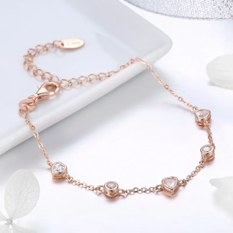 (slika za) Pandora Style Rose Gold Beauty of Simplicity Drsna zapestnica z verižico s petim - Ogled 4