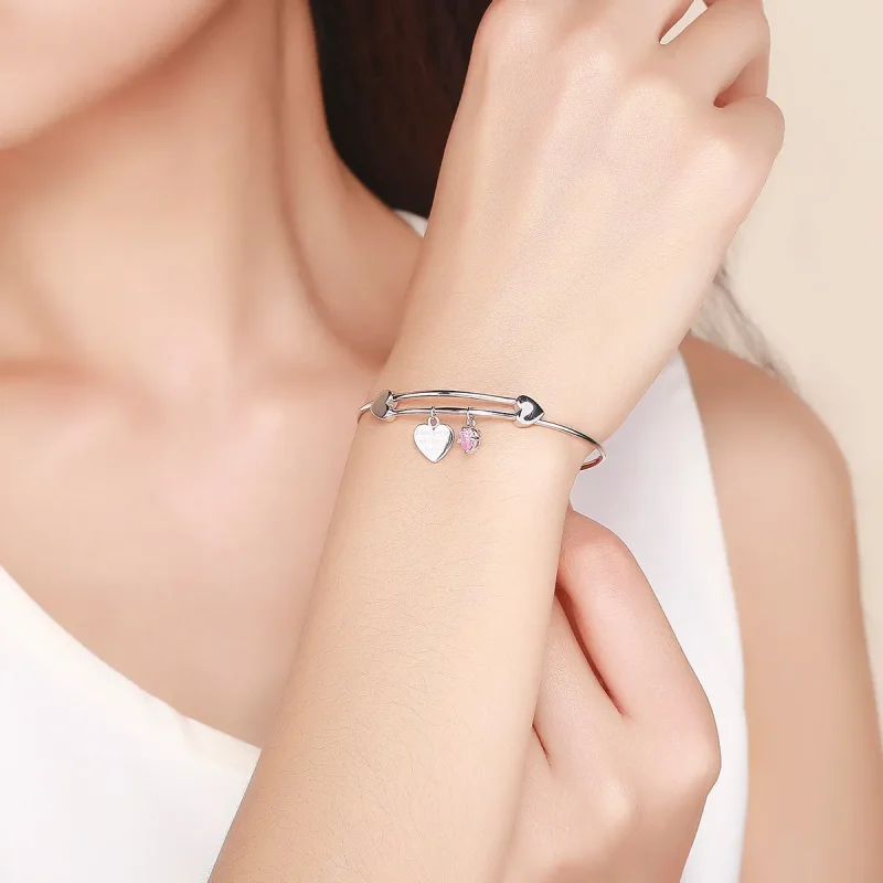 (slika za) Pandora Style Silver Love Promise Charm Entwined Slider Bangle - SCB124 - Ogled 2
