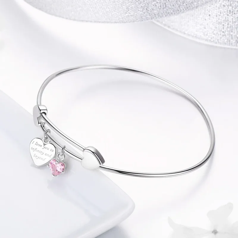 (slika za) Pandora Style Silver Love Promise Charm Entwined Slider Bangle - SCB124 - Ogled 3