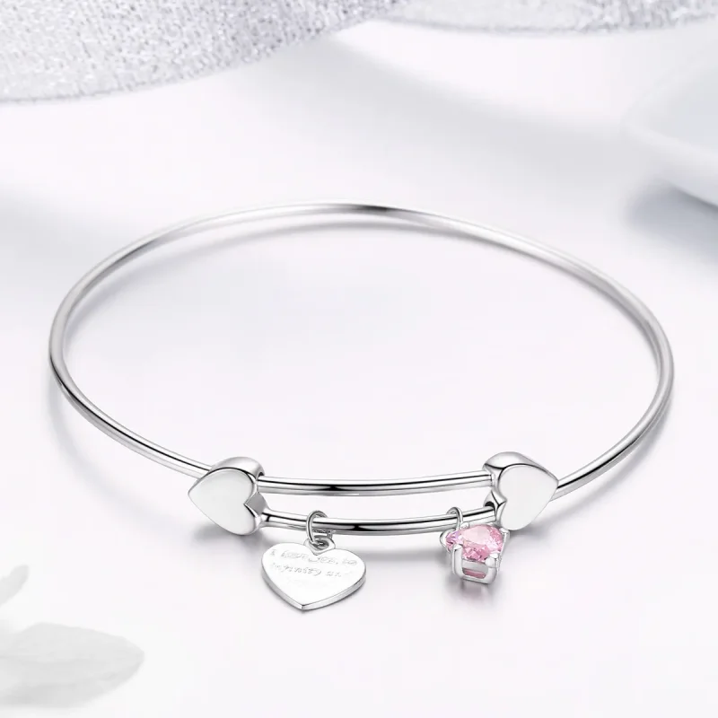 (slika za) Pandora Style Silver Love Promise Charm Entwined Slider Bangle - SCB124 - Ogled 4