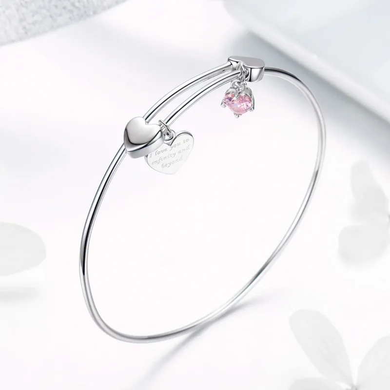 (slika za) Pandora Style Silver Love Promise Charm Entwined Slider Bangle - SCB124 - Ogled 5