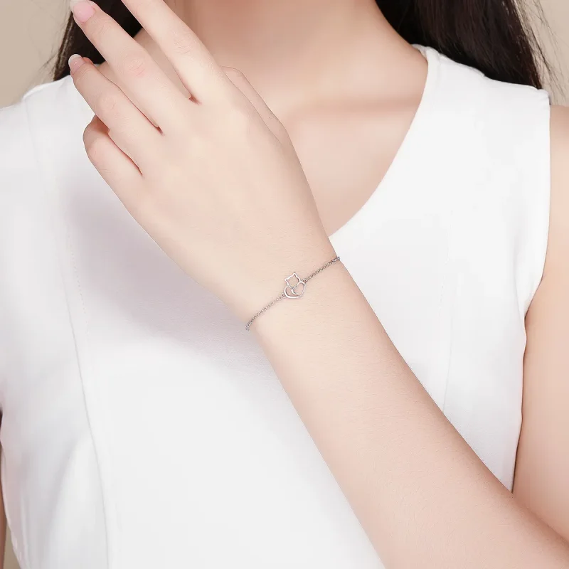 (slika za) Srebrna drsna zapestnica z mačjo verigo v slogu Pandora - SCB102 - Ogled 5