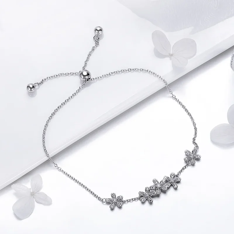 (slika za) Srebrna drsna zapestnica z verižico v slogu Pandora - SCB084 - Ogled 4