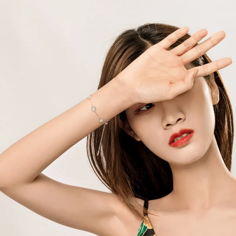 (slika za) Srebrna drsna zapestnica z verižico v slogu Pandora - SCB165 - Ogled 5