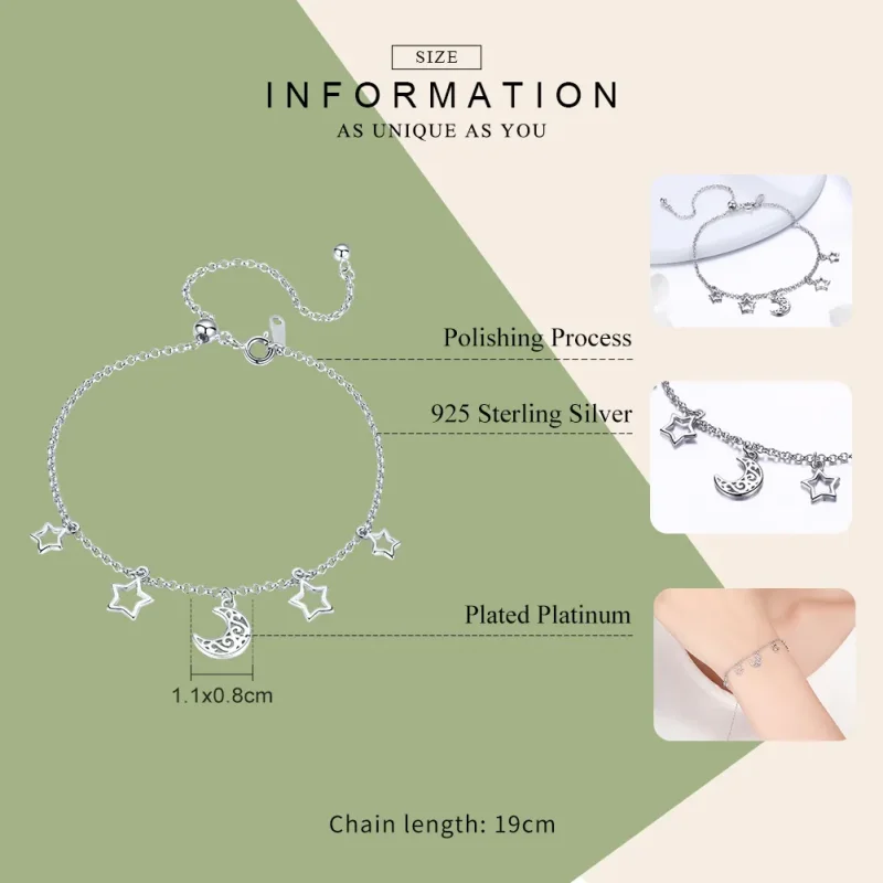 (slika za) Srebrna drsna zapestnica z verižico zvezdnega neba v stilu Pandora - SCB107 - Ogled 5