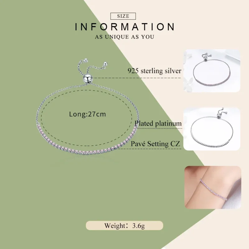 (slika za) Srebrna elegantna spremljevalna teniška zapestnica Slider v slogu Pandora - SCB0 - Ogled 3