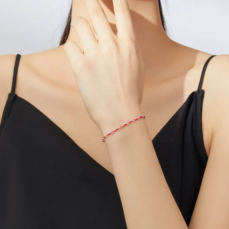 (slika za) Srebrna in rdeča zapestnica iz vrvi Pandora Style - SCB173-Rd - Ogled 4