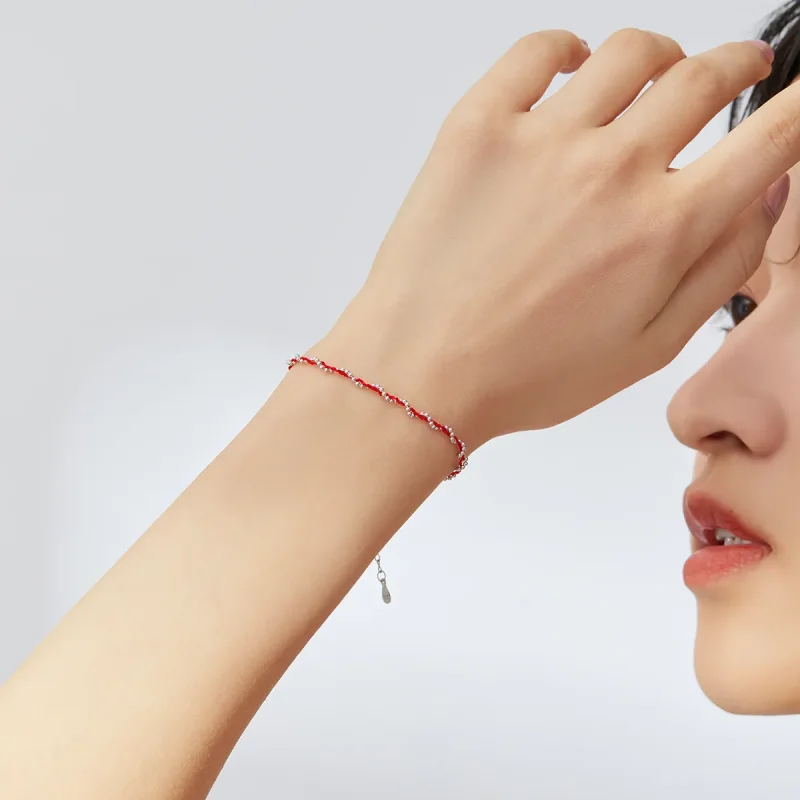 (slika za) Srebrna in rdeča zapestnica iz vrvi Pandora Style - SCB173-Rd - Ogled 5