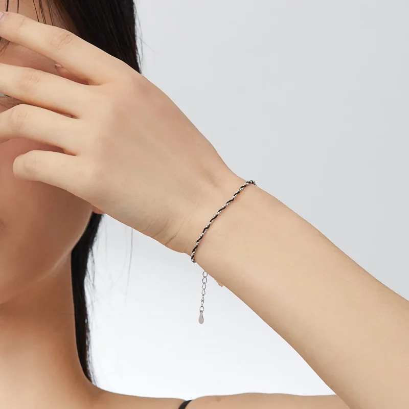 (slika za) Srebrna in črna zapestnica iz vrvi Pandora Style - SCB173-Bk - Ogled 2