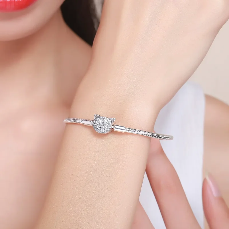 (slika za) Srebrna ljubka mačja verižica v slogu Pandora - SCB053 - Ogled 2