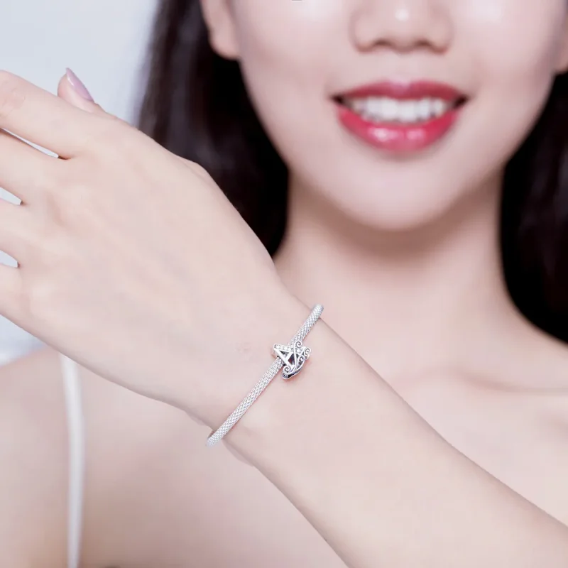 (slika za) Srebrna mrežasta zapestnica s črko A v stilu Pandora - SCB829 - Ogled 2