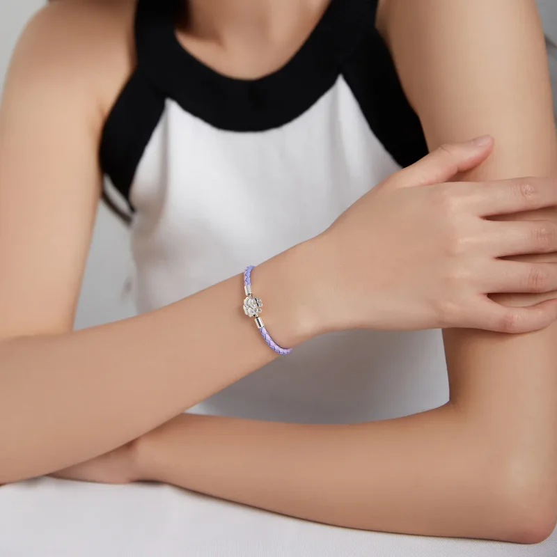 (slika za) Srebrna usnjena zapestnica srečne deteljice Pandora Style - SCB214 - Ogled 5