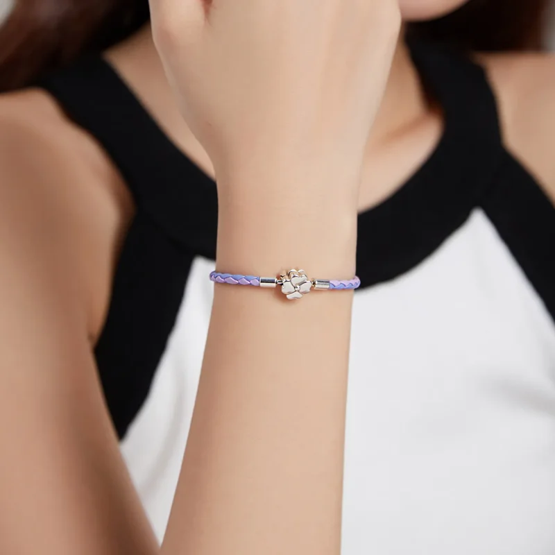 (slika za) Srebrna usnjena zapestnica srečne deteljice Pandora Style - SCB214 - Ogled 6