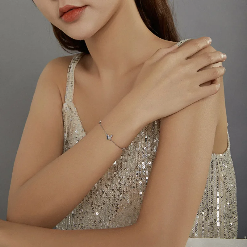 (slika za) Srebrna zapestnica z metulji v slogu Pandora - SCB197 - Ogled 6