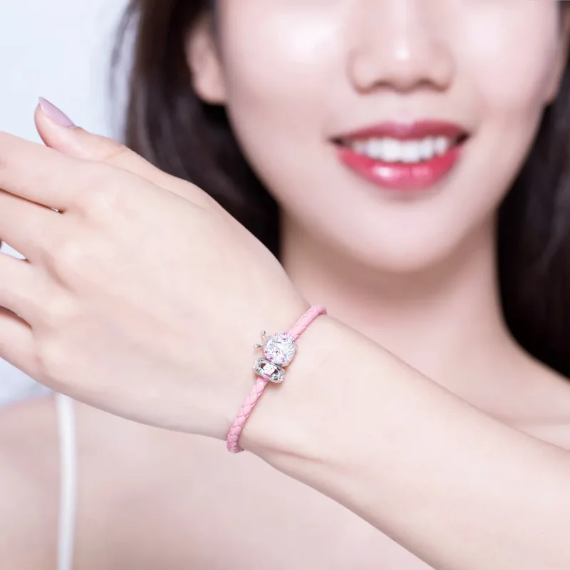 (slika za) Usnjena zapestnica pikapolonica v stilu Pandora - SCB823 - Ogled 2