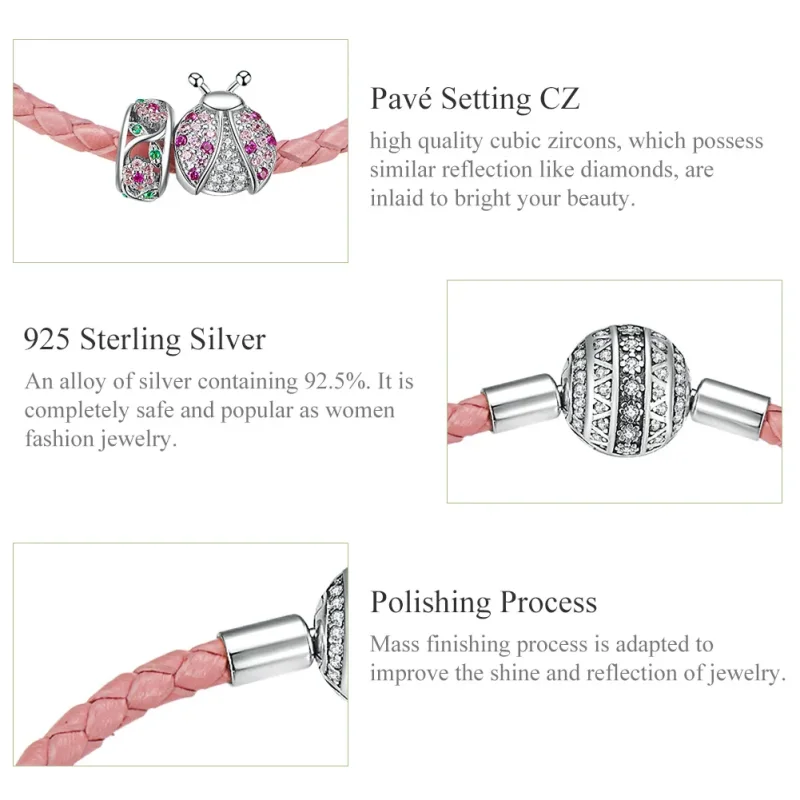 (slika za) Usnjena zapestnica pikapolonica v stilu Pandora - SCB823 - Ogled 6