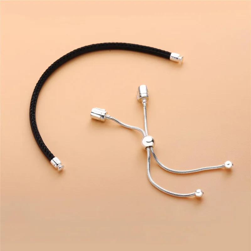 (slika za) PANDORA drsna črna usnjena zapestnica, prozorna CZ - 597225CBK - Ogled 3