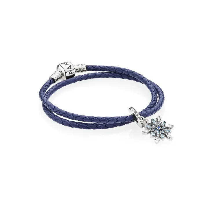 Pandora modra usnjena zapestnica s snežinko - R900168