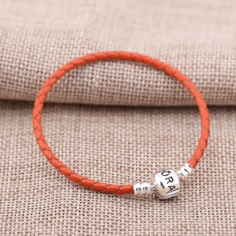 PANDORA oranžna enojna usnjena zapestnica - 590705CRD-R