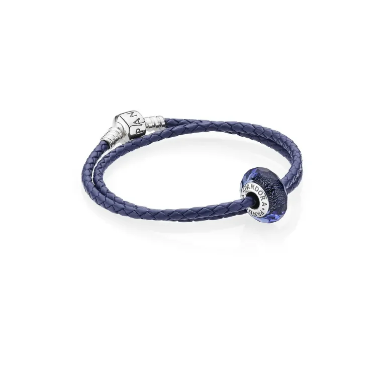PANDORA prelivajoča se modra usnjena zapestnica - R900167