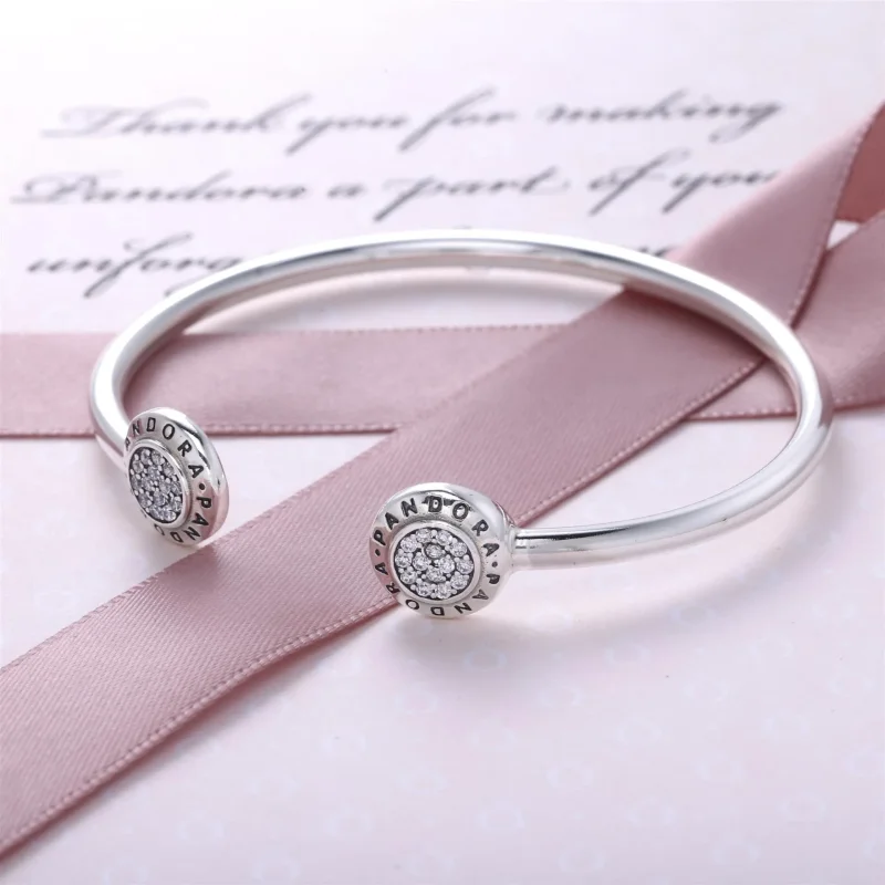 (slika za) PANDORA Signature Odprta srebrna zapestnica - 590528CZ - Ogled 2