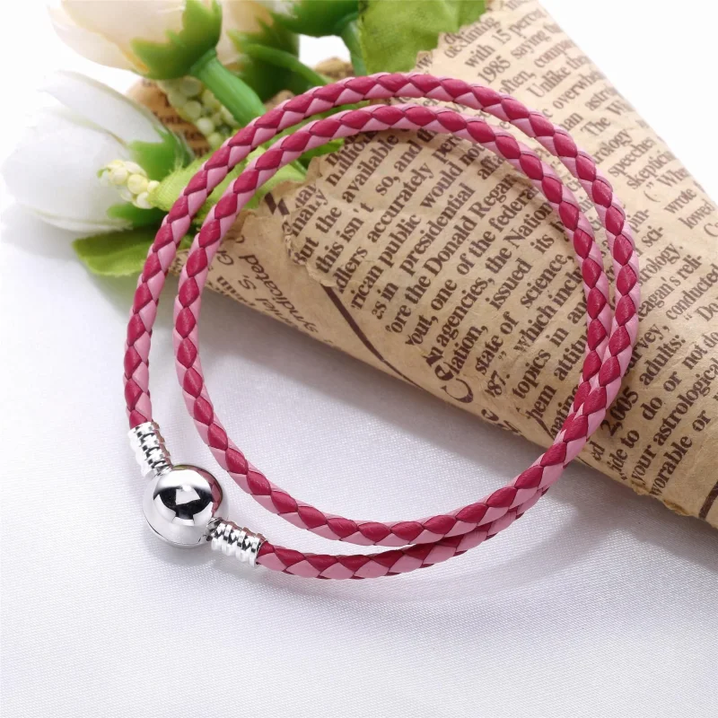 (slika za) PANDORA zapestnica z obeski iz mešanega roza tkanega dvojnega usnja - 590747CPMX - Ogled 2