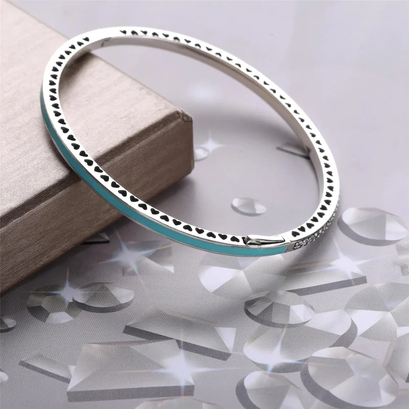 (slika za) Zapestnica zapestnica Radiant Hearts of PANDORA, Bright Mint Enamel & Clear CZ - - Ogled 3