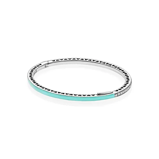 (slika za) Zapestnica zapestnica Radiant Hearts of PANDORA, Bright Mint Enamel & Clear CZ - 590537en105