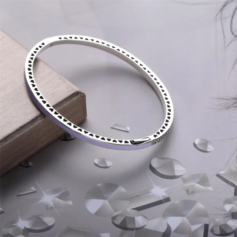 (slika za) Zapestnica Radiant Hearts of PANDORA, emajl barve sivke in prozoren CZ - 590537E - Ogled 3