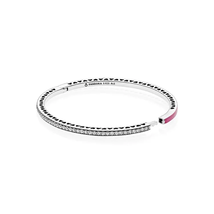 Zapestnica Radiant Hearts of PANDORA, emajl Radiant Orchid & Clear CZ - 590537EN69